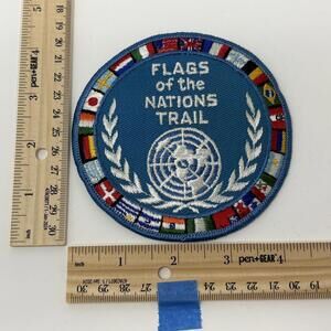 Vintage UN Flags of the Nations Trail Embroidered Patch Souvenir Emblem